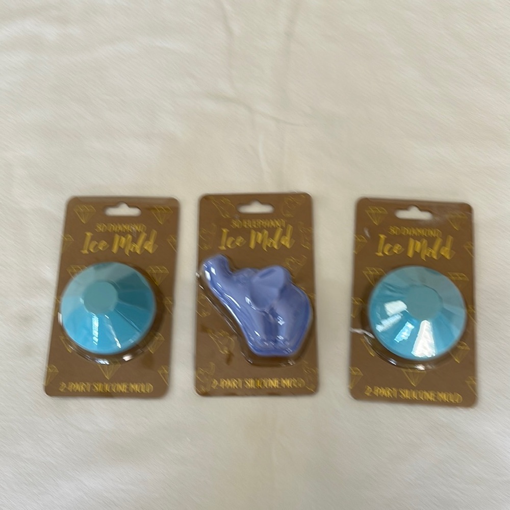 TMD Holdings 3D Diamond & Elephant Silicone Ice Mold Set of 3.